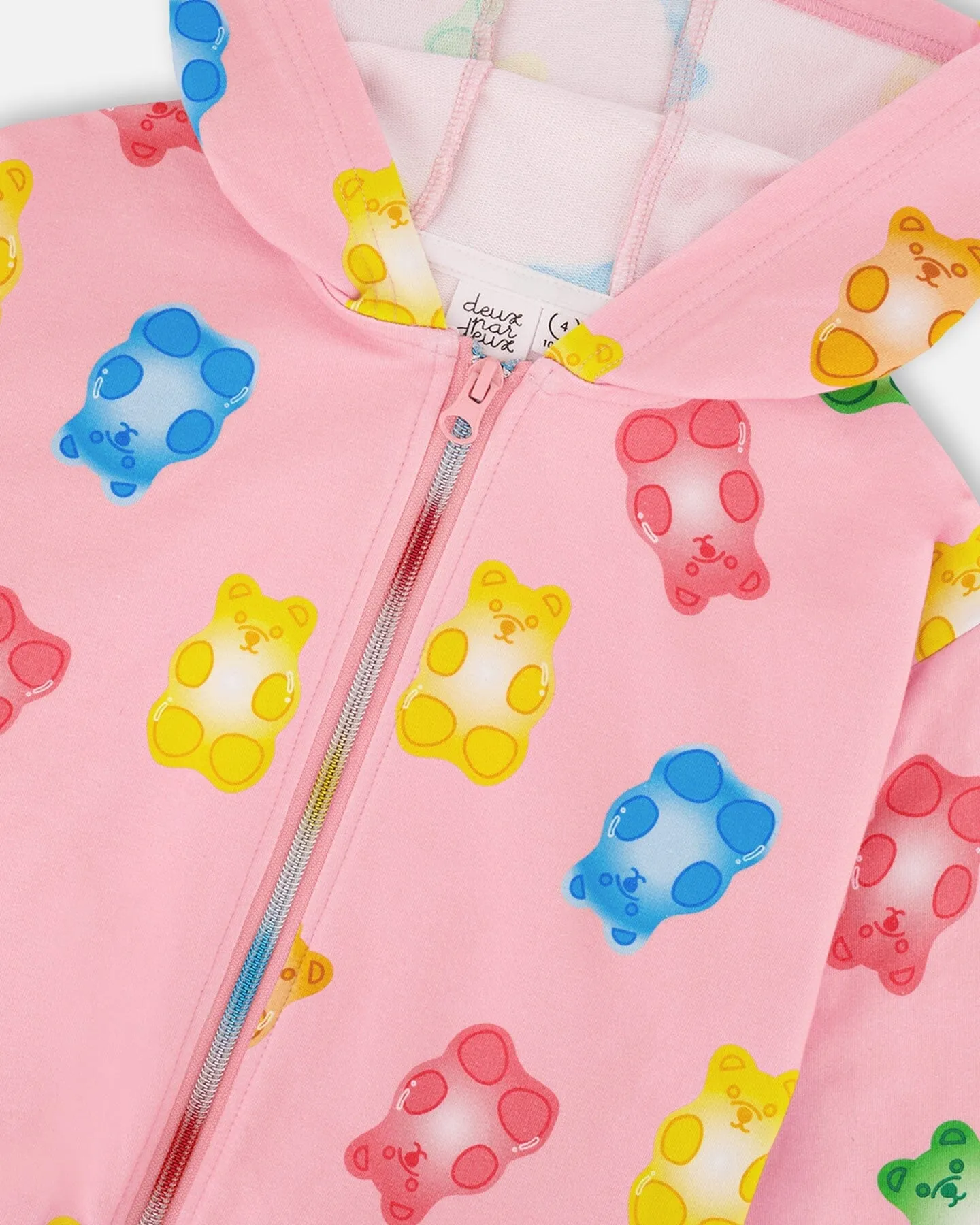 Printed French Terry Hoodie Cardigan Pink Multicolored Gummies