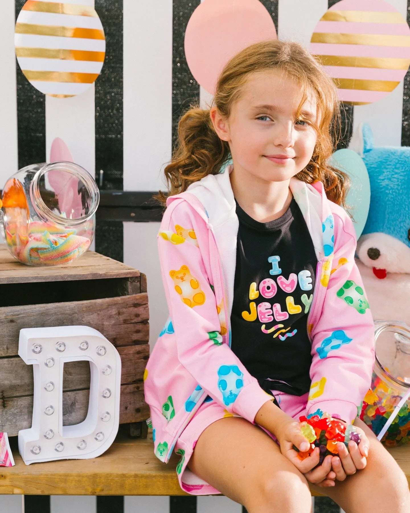 Printed French Terry Hoodie Cardigan Pink Multicolored Gummies