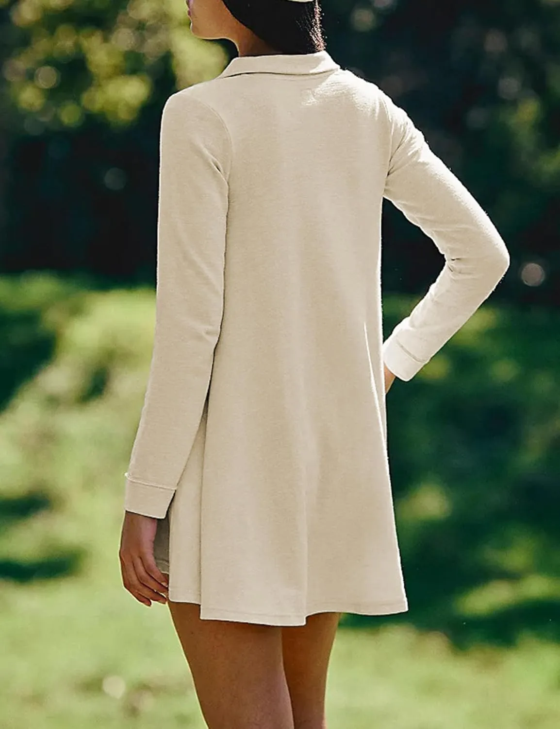 PUWEI Womens Long Sleeve Mini Dress Lapel Collared V Neck Sweatshirt Dress Casual Solid Color with Pockets