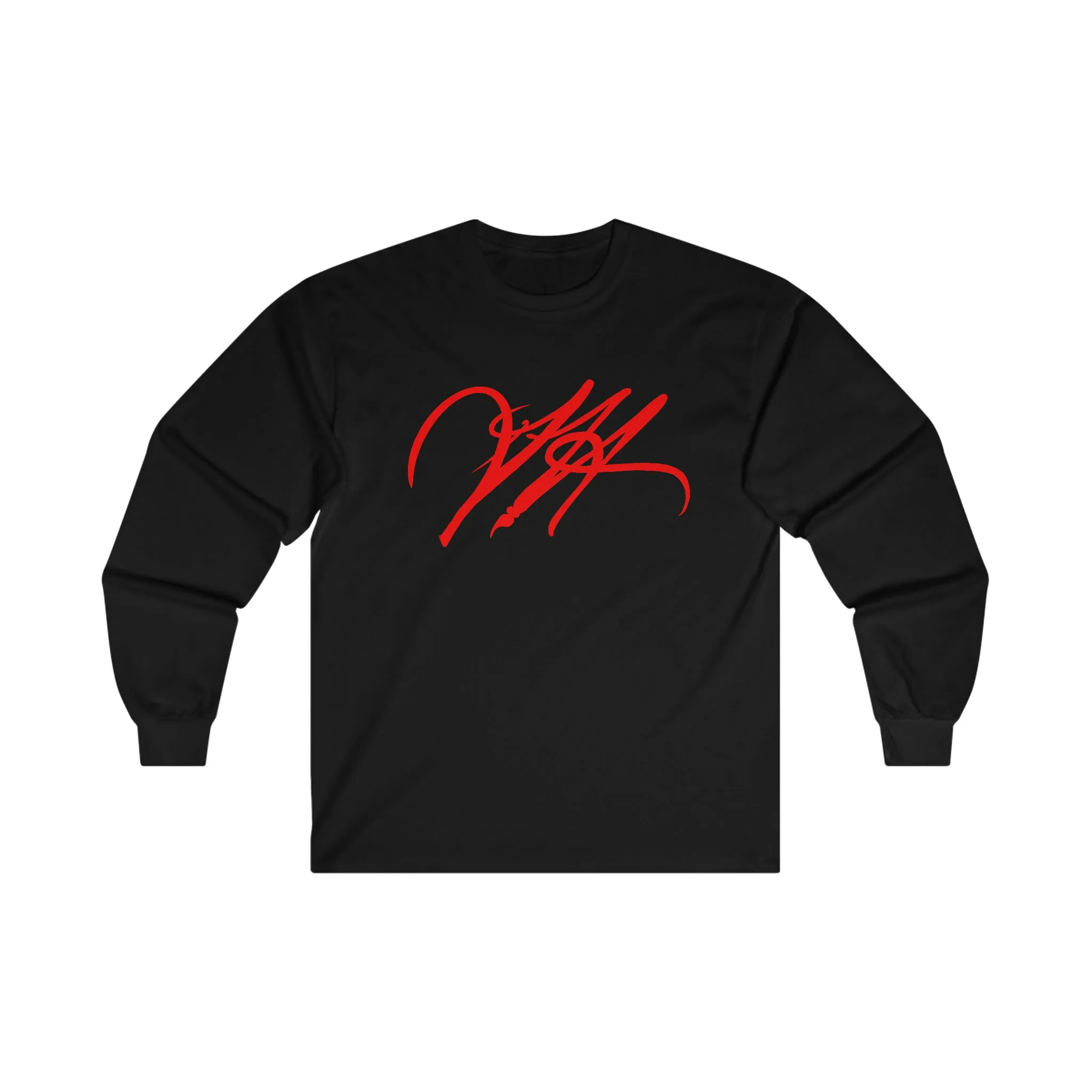 “Script Logo- Red”-  Unisex Long Sleeve Graphic Shirt by Artist David Hilborn