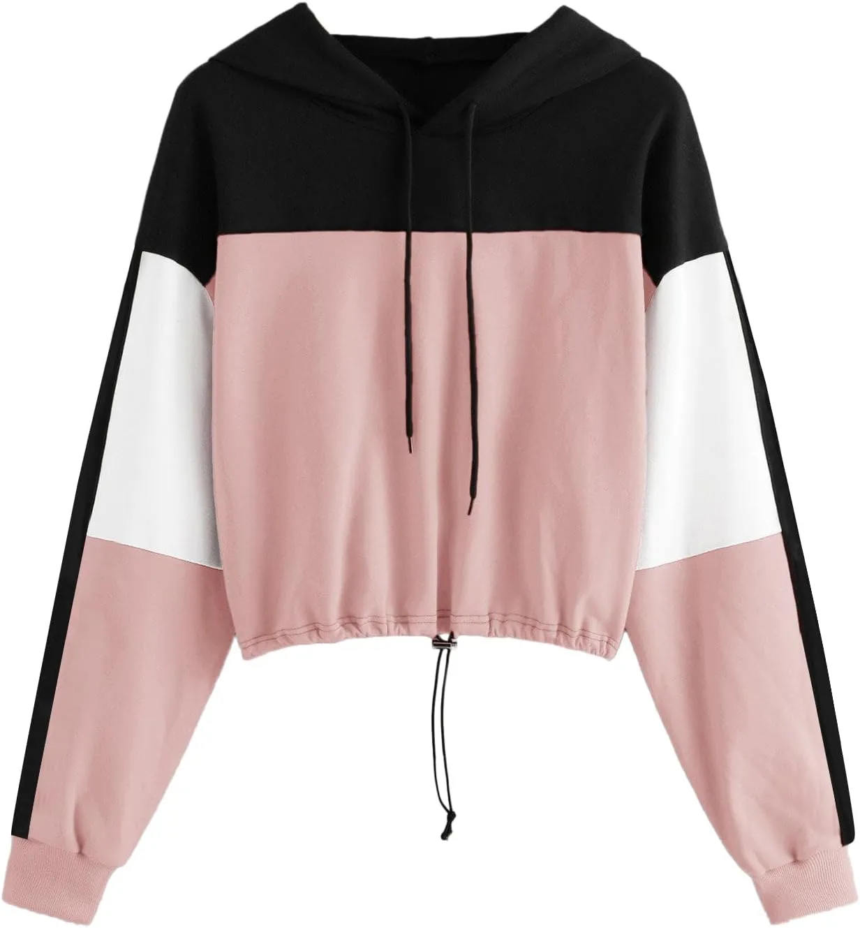SweatyRocks Women's Casual Long Sleeve Colorblock Pullover Hoodie Sweatshirt Crop Top