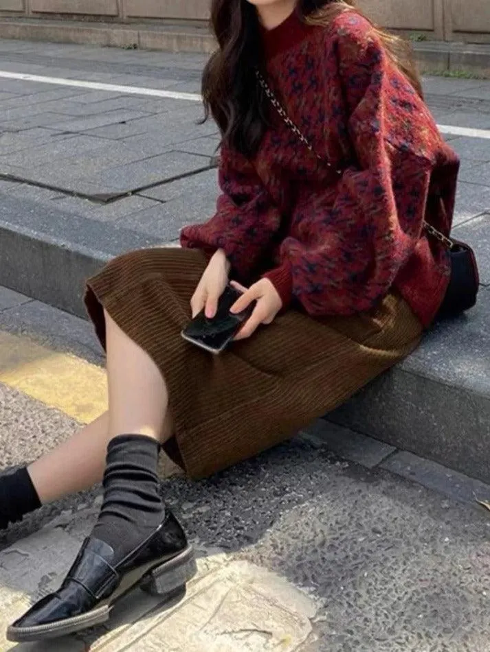 Wenkouban-Spring Casual Outfits Y2K Outfits Houndstooth Crew Neck Knit Sweater