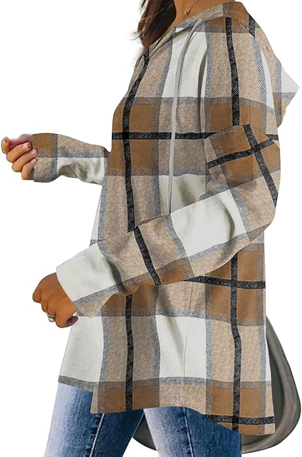 Women 2024 Plaid Hoodies Long Sleeve Drawstring Pullover Hooded Sweatshirts Loose Fit Blouses Tops Fashion Clothes