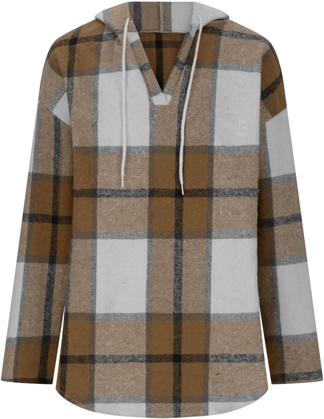 Women 2024 Plaid Hoodies Long Sleeve Drawstring Pullover Hooded Sweatshirts Loose Fit Blouses Tops Fashion Clothes
