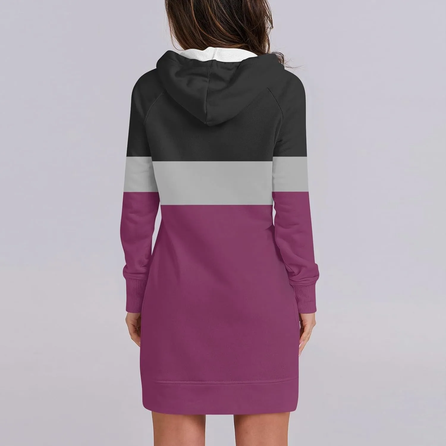 Women's Fall Flower Print Long Sleeve Tops Round Neck Patchwork Sweatshirt Casual Raglan Sleeve Hooded Dress 2024