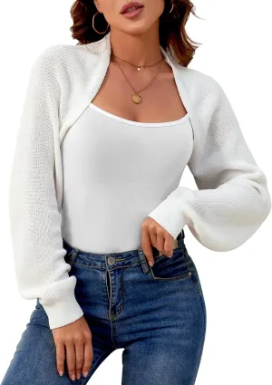 Women's Shrug Cardigan Sweaters Open Front Crop Cardigan Ribbed Knit Long Sleeve Drop Shoulder Bolero Sweater