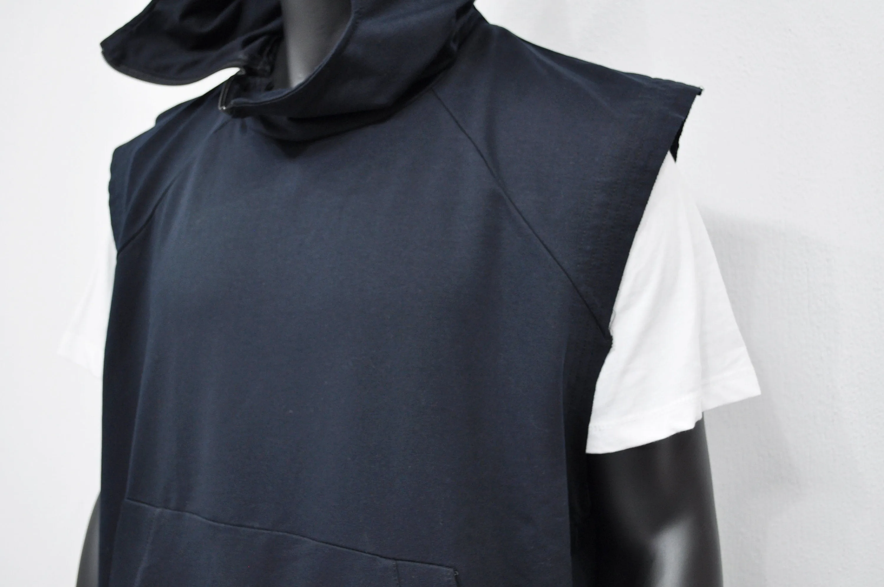 XS-8XL Men's Panel Hooded  Tanktop, Raw Edges Adjusters Zip-up Hood and Collar,Streetwear Vest Hooded / Cyber Streetwear Assassin - BB0133