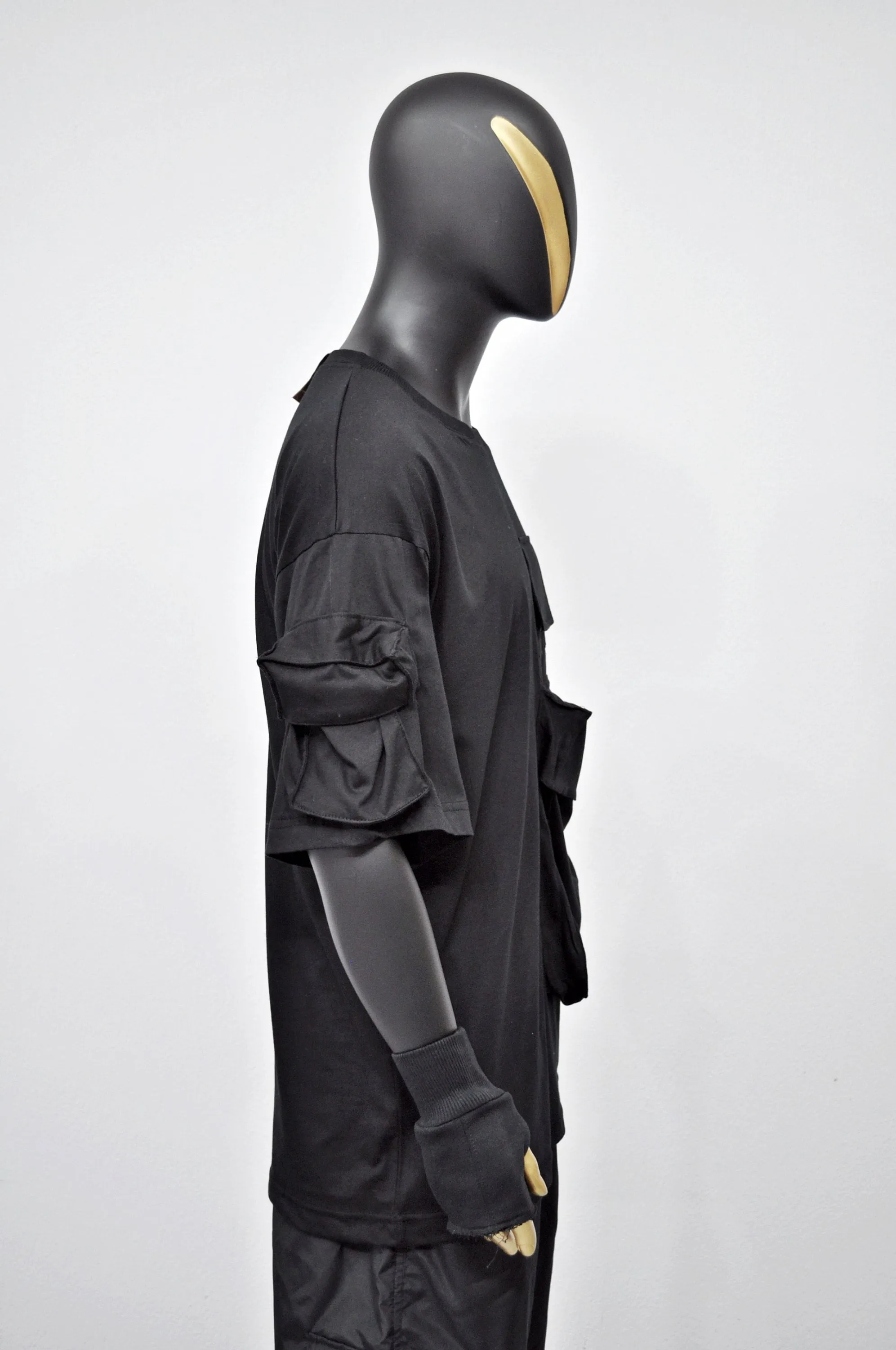 XS-8XL Men's Utility Cargo Pocket Elongated Short Sleeve Loose T-shirt, Capsule Whimsigoth Mesh, Techwear shirt,Streetwear Oversize- BB495