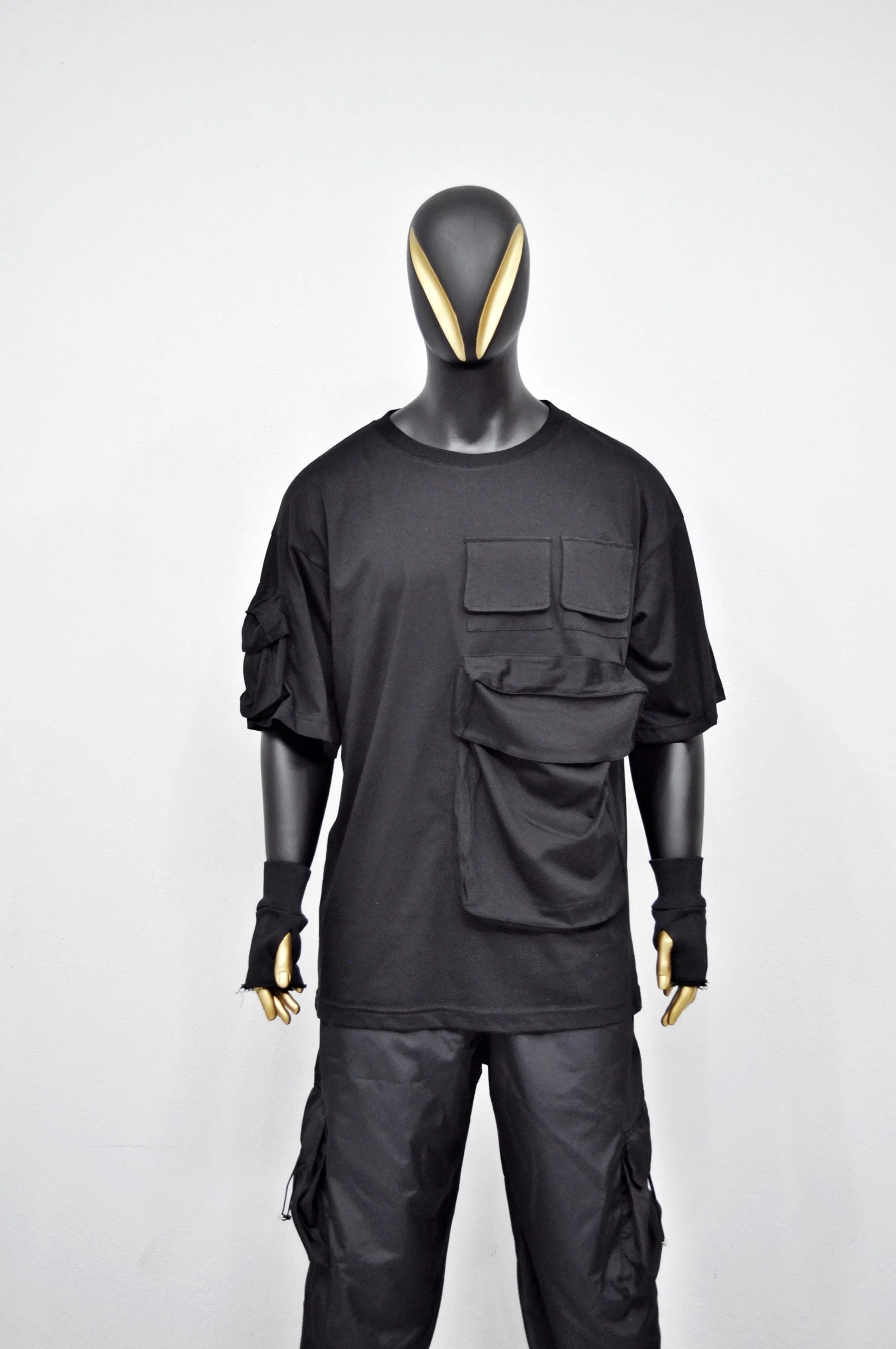 XS-8XL Men's Utility Cargo Pocket Elongated Short Sleeve Loose T-shirt, Capsule Whimsigoth Mesh, Techwear shirt,Streetwear Oversize- BB495