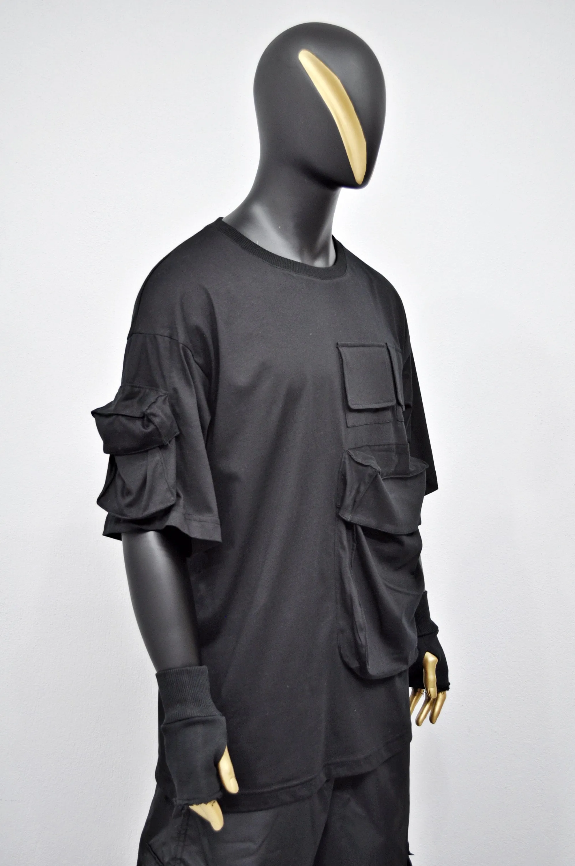 XS-8XL Men's Utility Cargo Pocket Elongated Short Sleeve Loose T-shirt, Capsule Whimsigoth Mesh, Techwear shirt,Streetwear Oversize- BB495