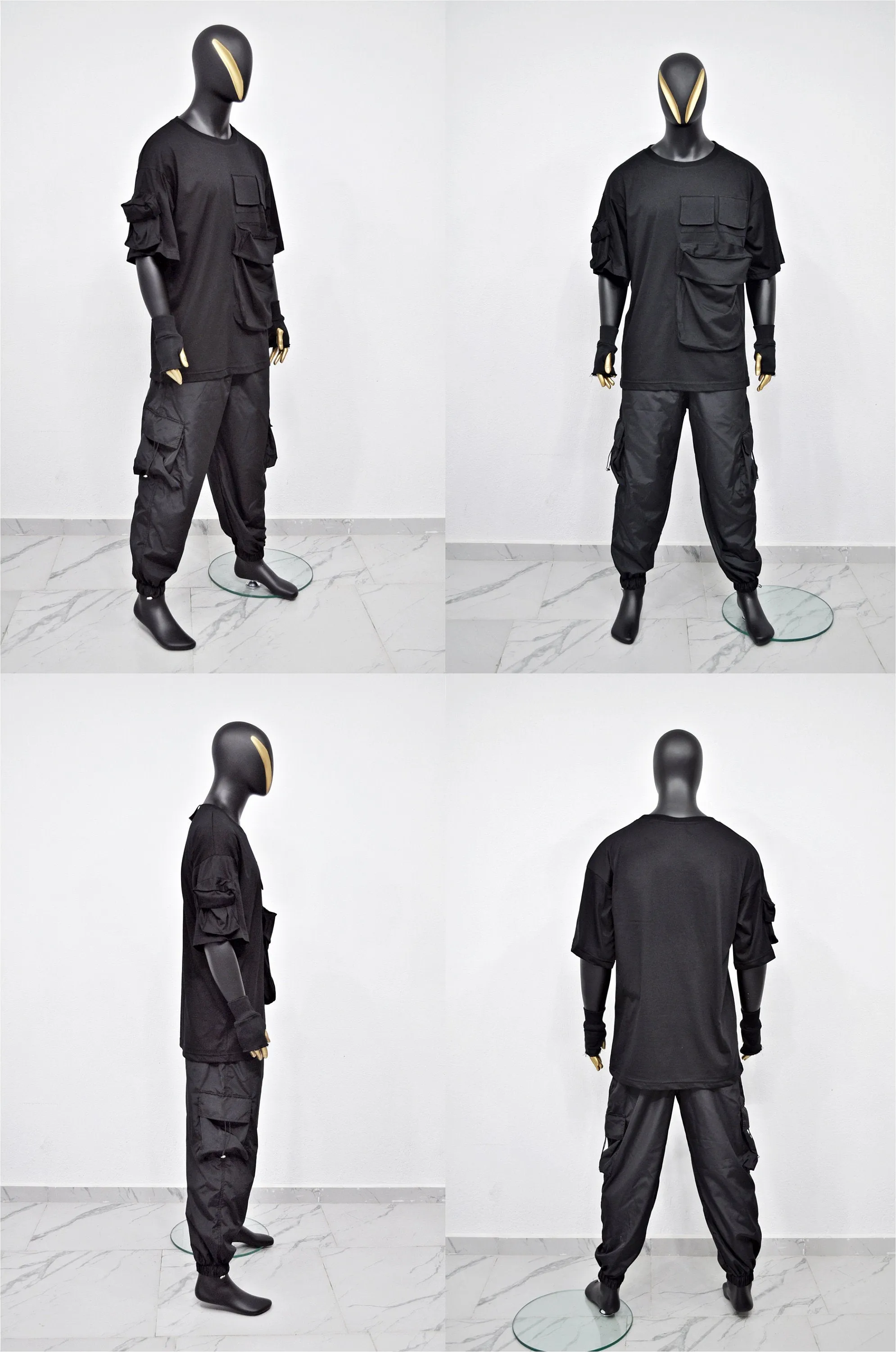 XS-8XL Men's Utility Cargo Pocket Elongated Short Sleeve Loose T-shirt, Capsule Whimsigoth Mesh, Techwear shirt,Streetwear Oversize- BB495