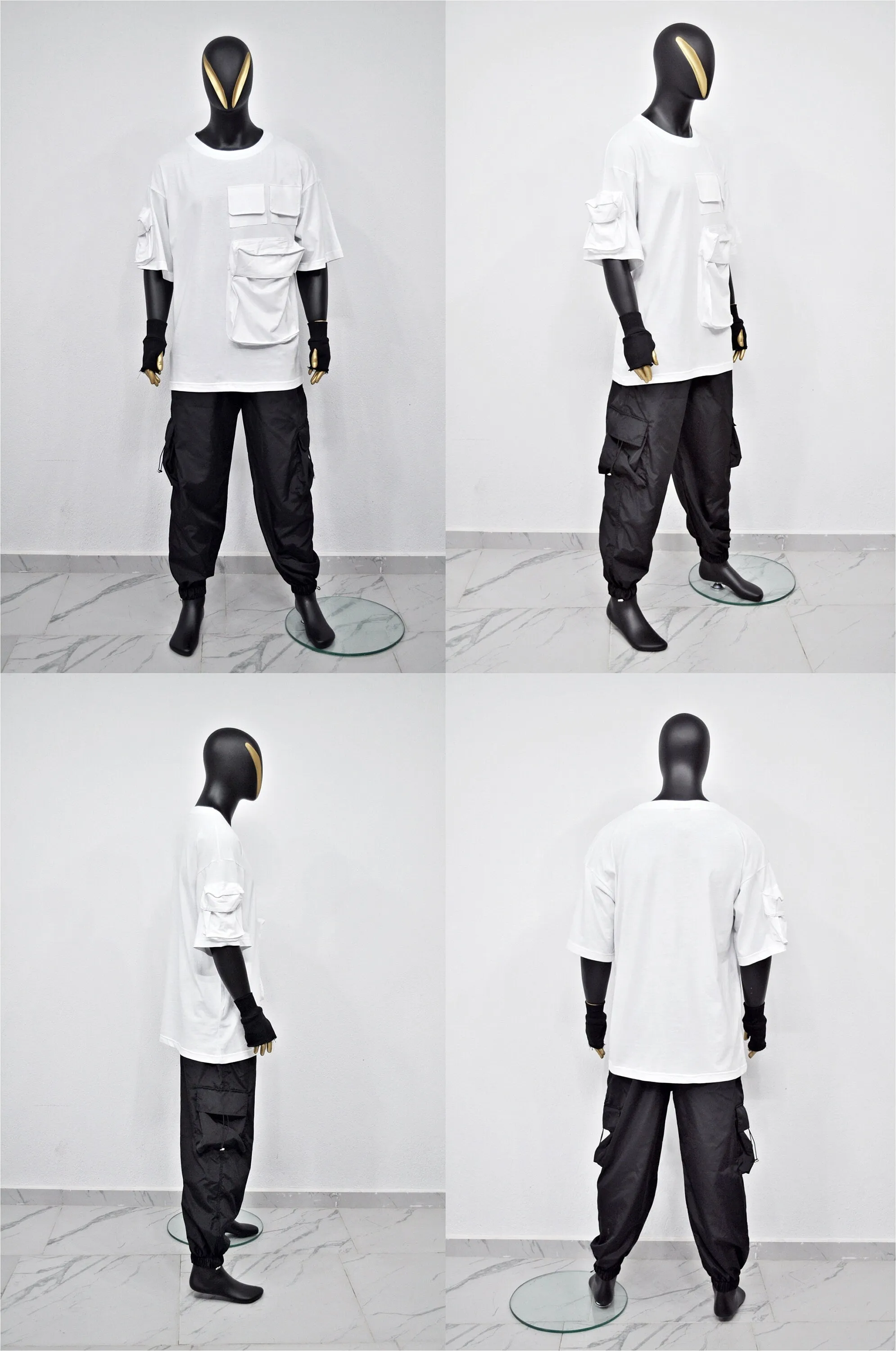 XS-8XL Men's Utility Cargo Pocket Short Sleeve Loose T-shirt,Capsule Col Whimsigoth Mesh,Techwear Elongated shirt,Streetwear Oversize- BB495